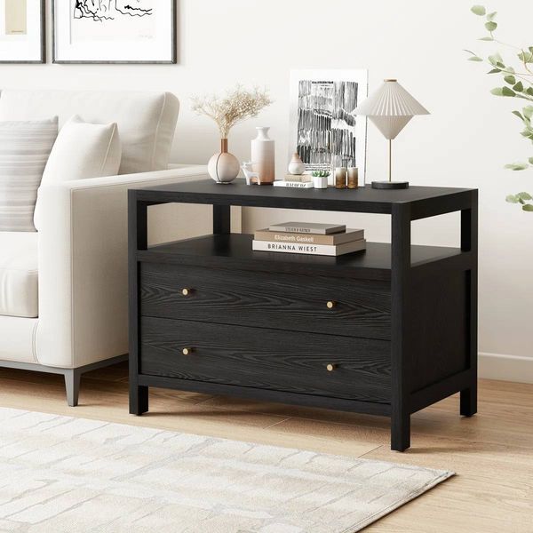 Modern Large 2-Drawer Nightstand with Open Storage – New, Assembled