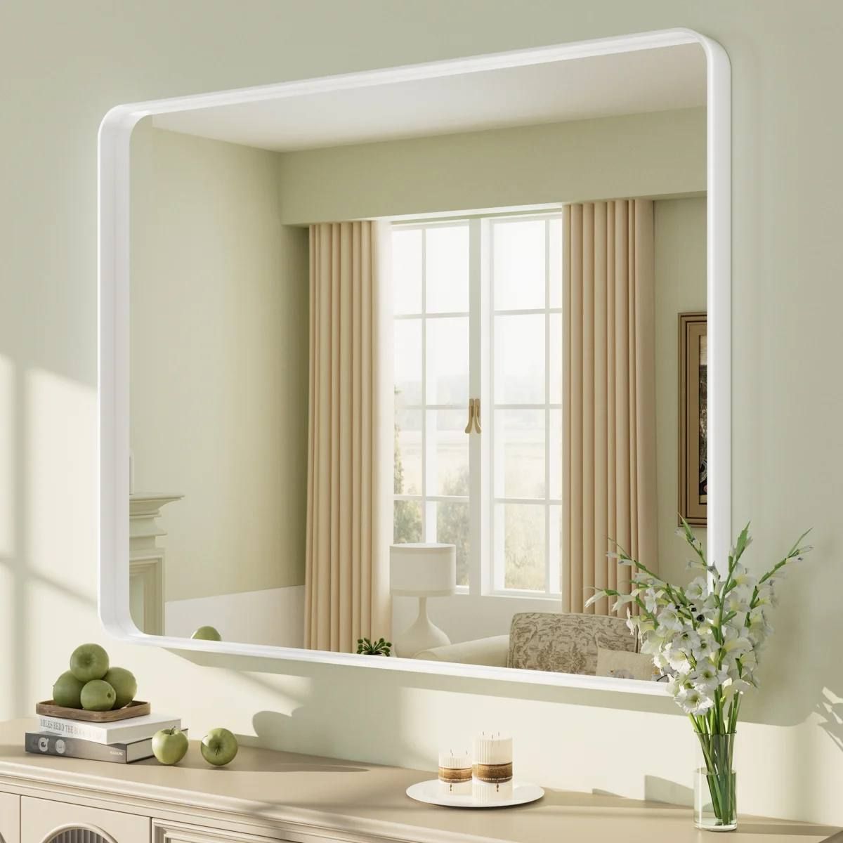 Aevar 40” × 32” Framed Wall Mirror – White 7