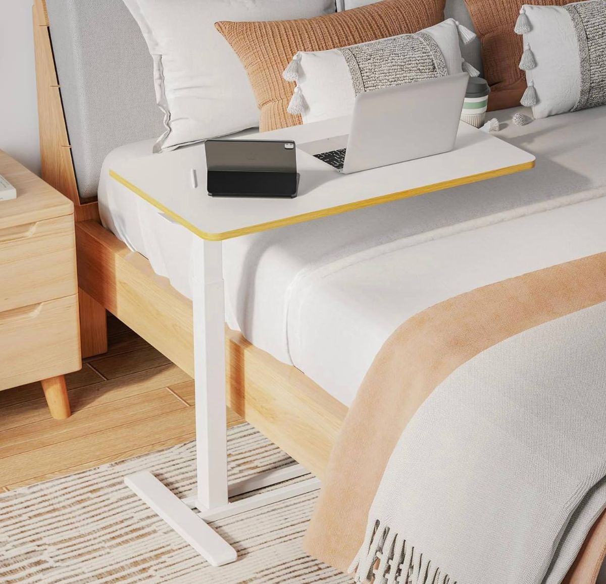 SANODESK Mobile Standing Desk – 31.5” x 17.7” | Pneumatic Height | White + Maple | New in Box 6