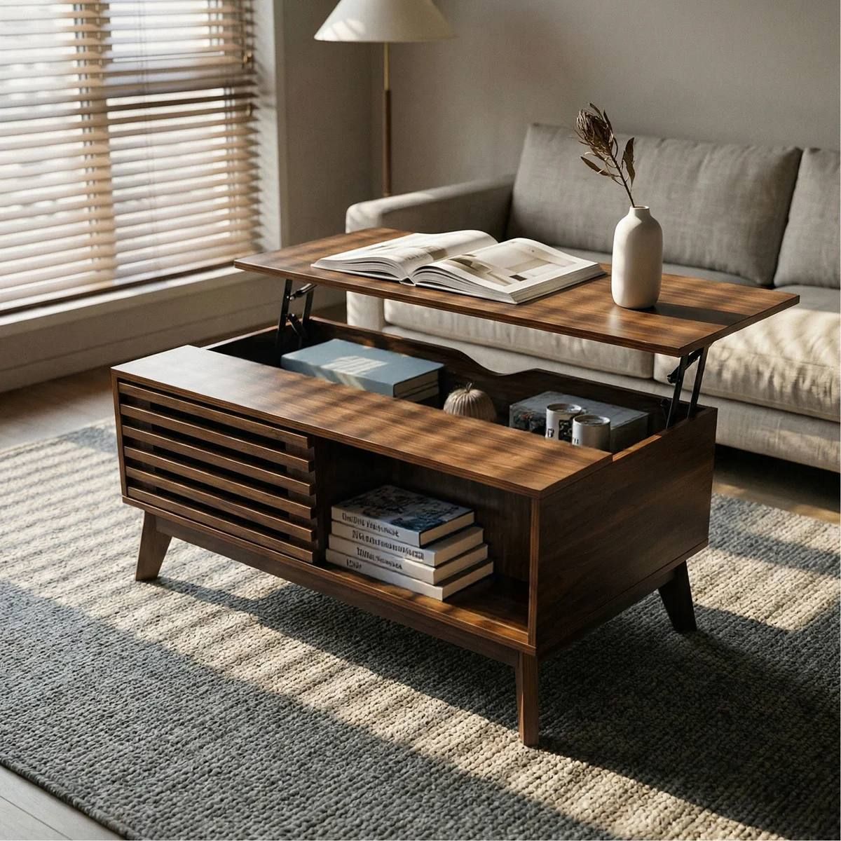 Lift Top Coffee Table with Storage – Walnut 1