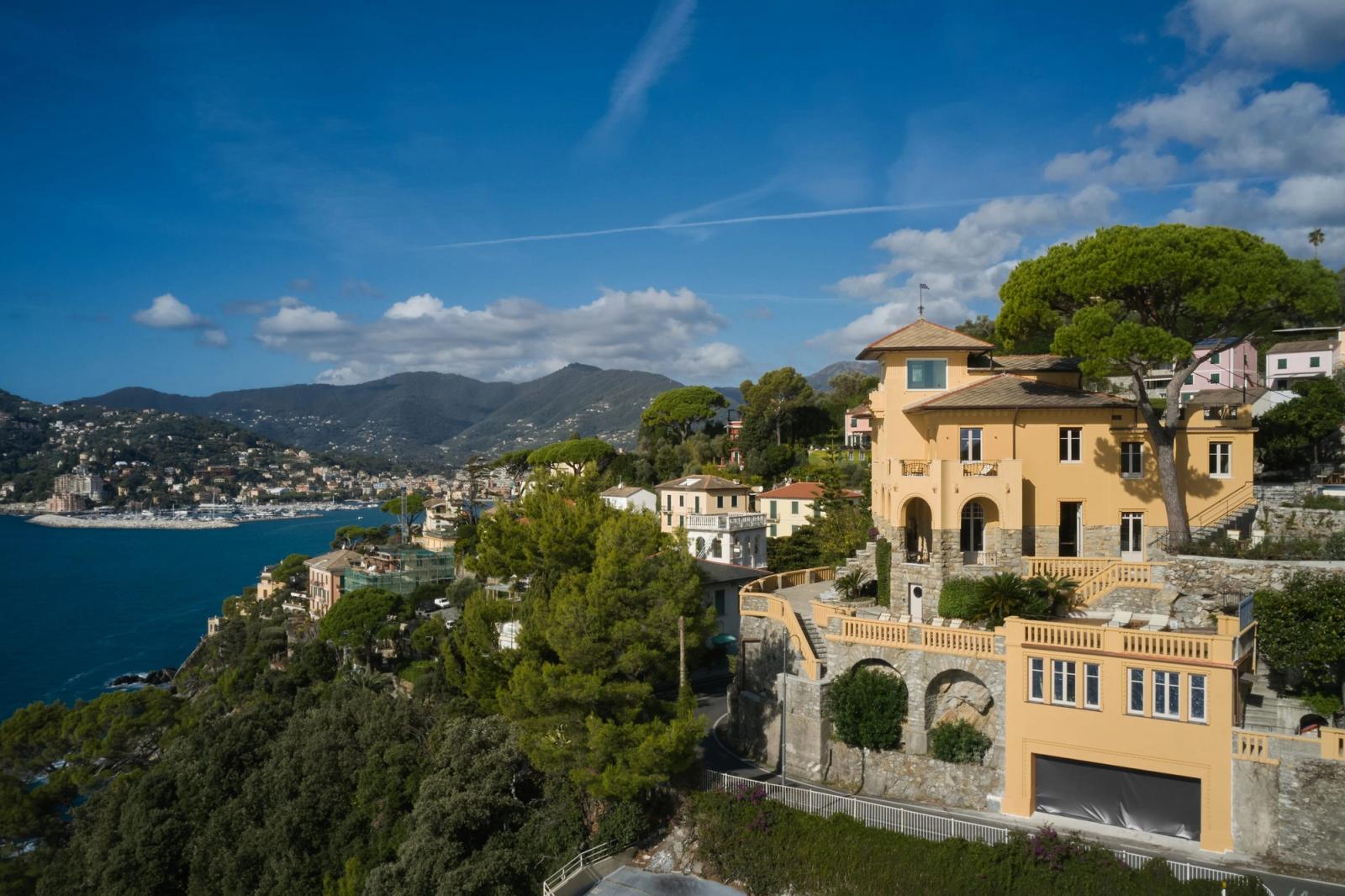 Restored Cliffside Villa Overlooking the Ligurian Sea in Zoagli, along the Coast from Portofino, Italy