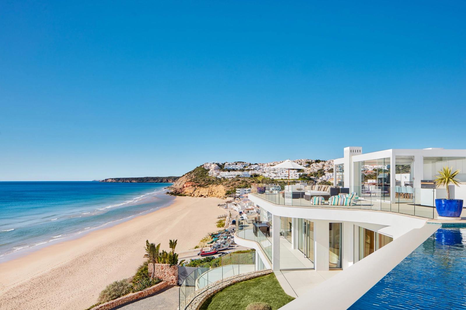 Contemporary Beachfront Villa with Rooftop Terrace, Algarve, Portugal