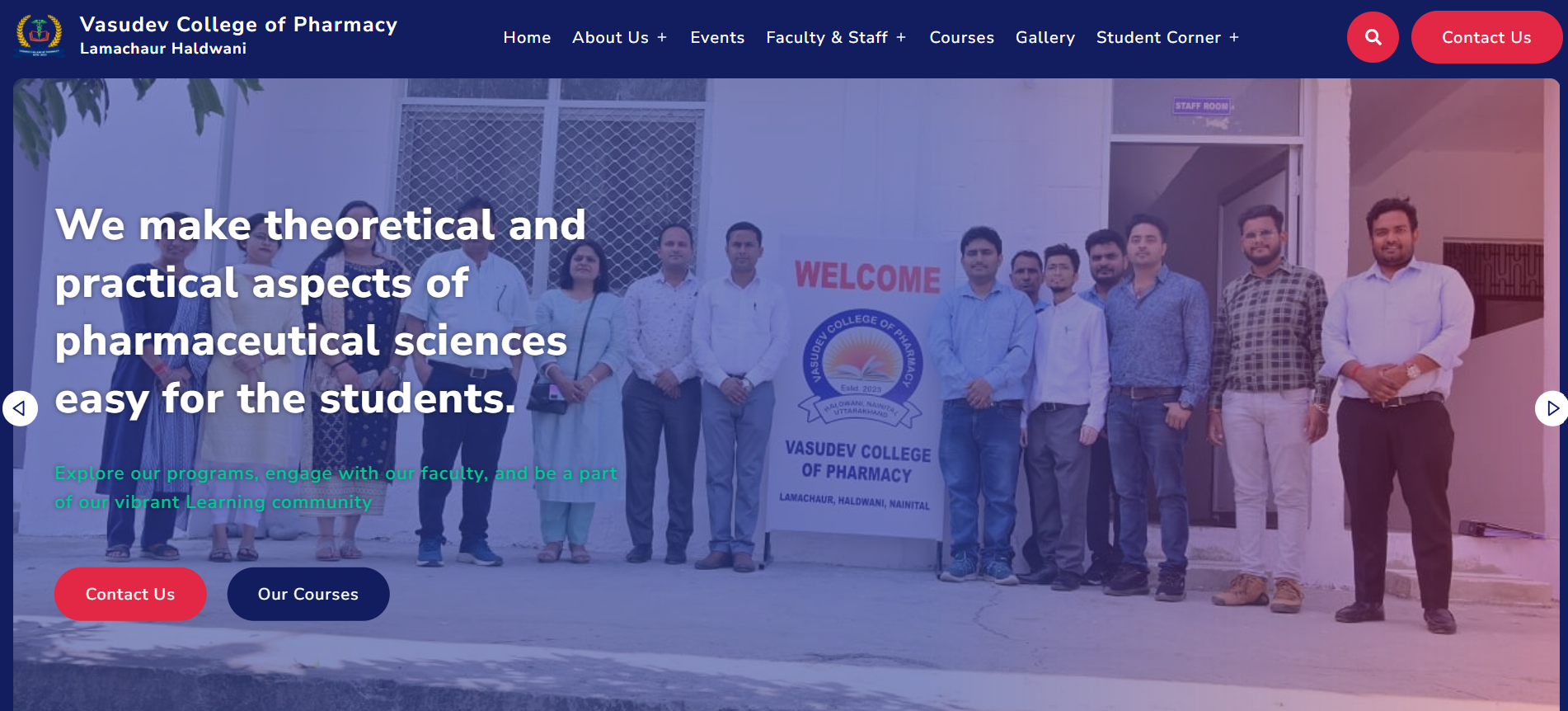 Vasudev College Of Pharmacy Website