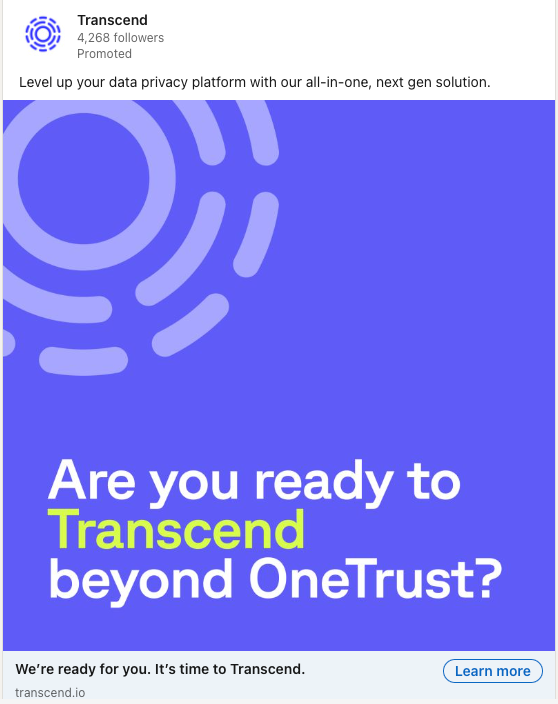 LinkedIn promoted post from Transcend reading are you ready to transcend beyond OneTrust?