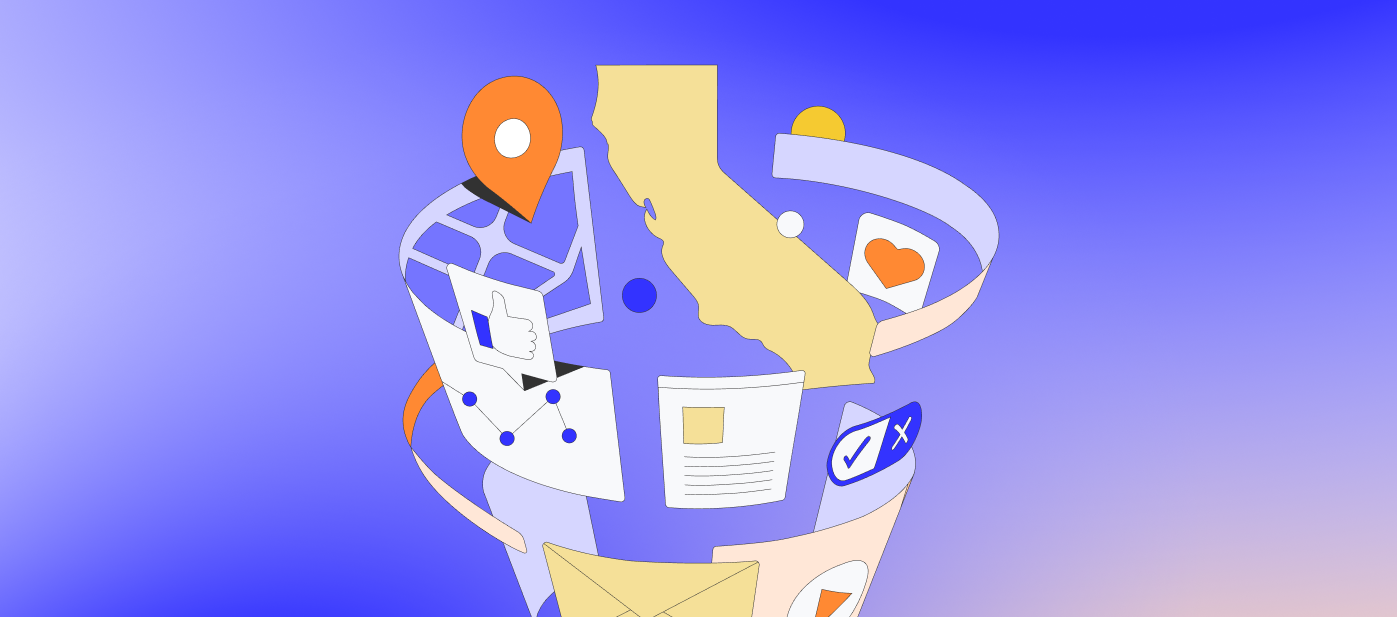 Vertical cyclone of various shapes and icons including the California state shape, heart, facebook like, and others