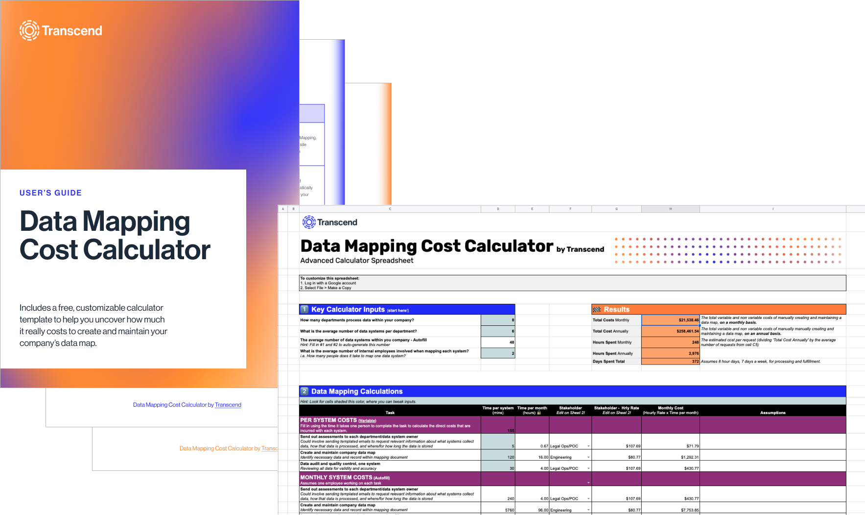 View of transcend's users guide to data mapping cost calculator
