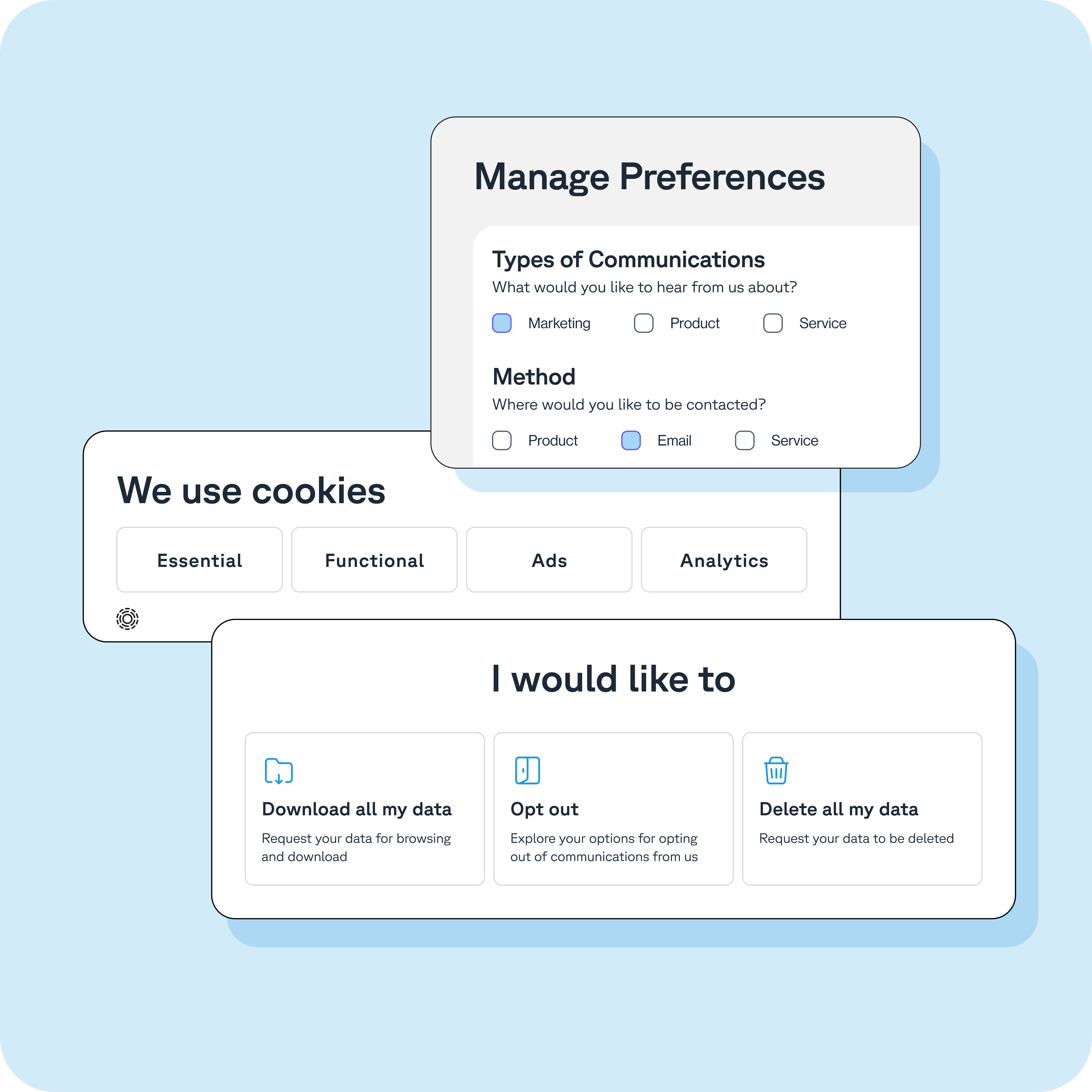 Transcend Consent and Preference Management UI illiustrations