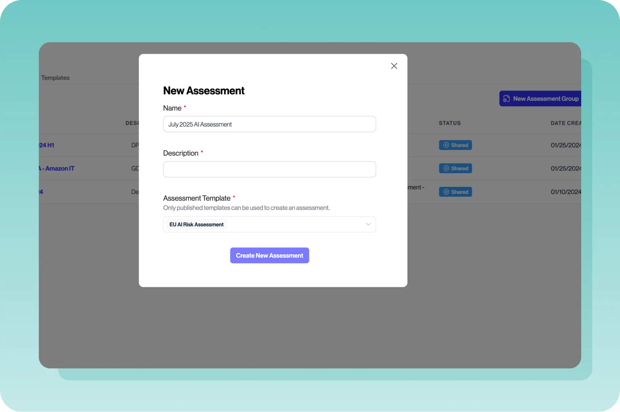 An example of transcend software showing new assessment options
