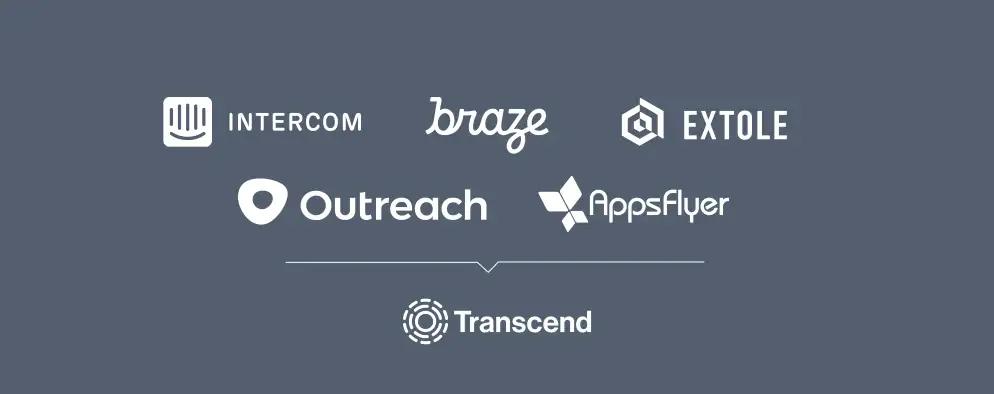 List of logos from tech companies including intercom braze extole outreach appsflyer and transcend