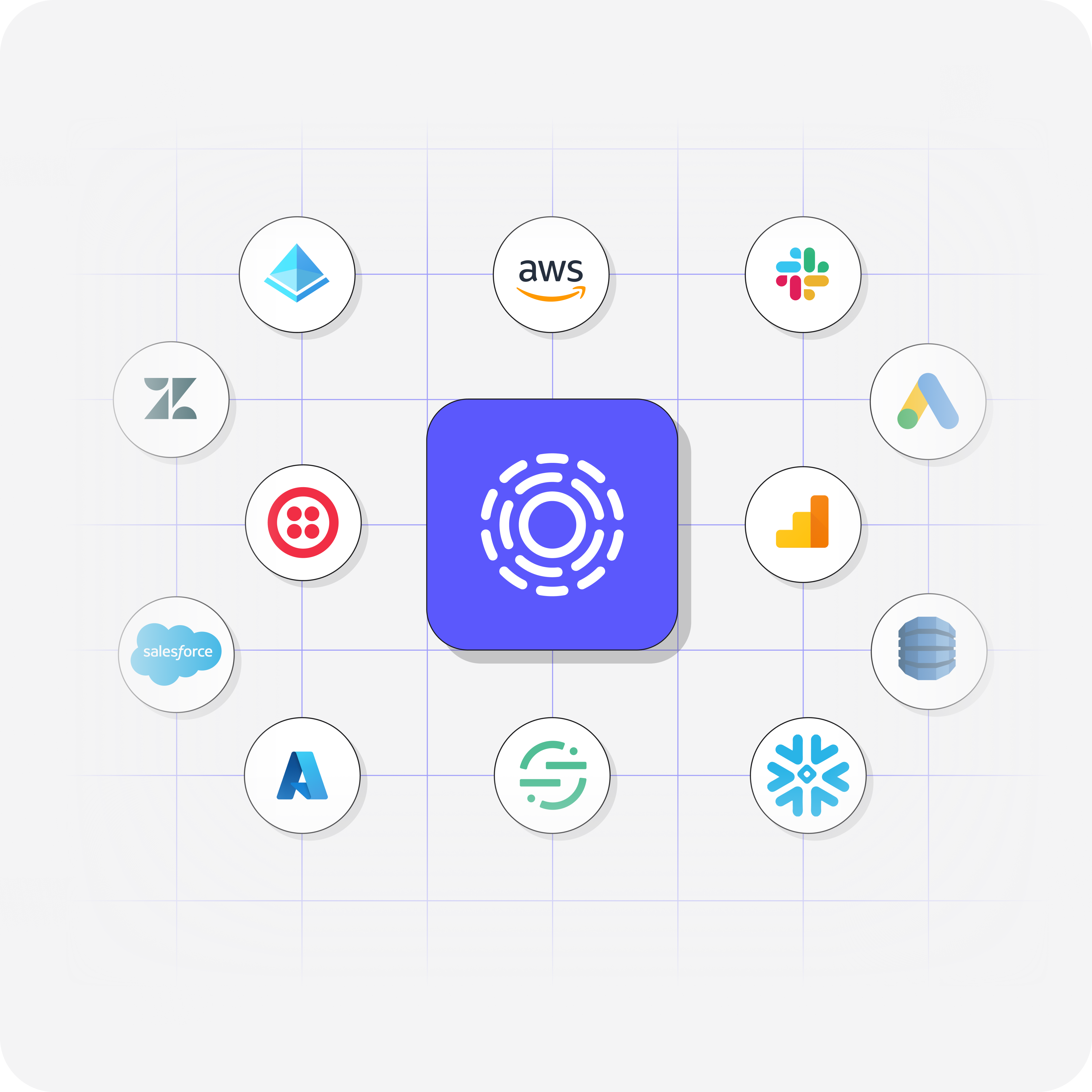 Transcend logo in the center of several different other integration logos