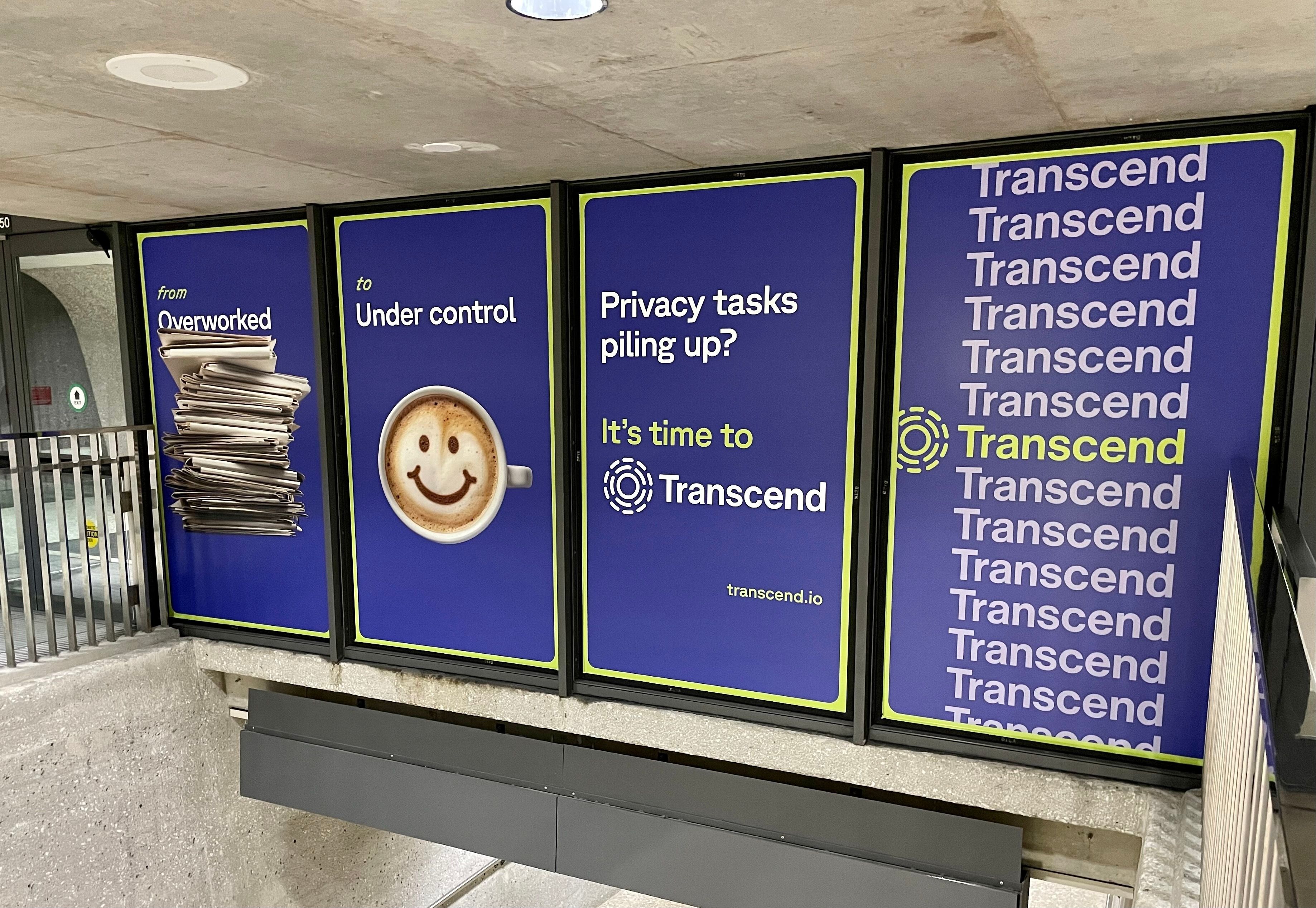 Dulles Airport with transcend advertisement with text that reads "its time to transcend"