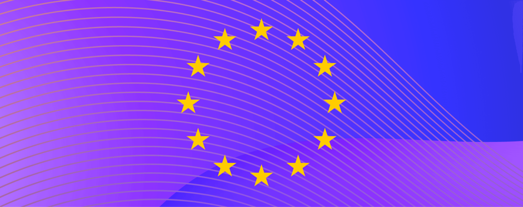 Stylized version of the EU flag with wavy lines over a purple and blue background