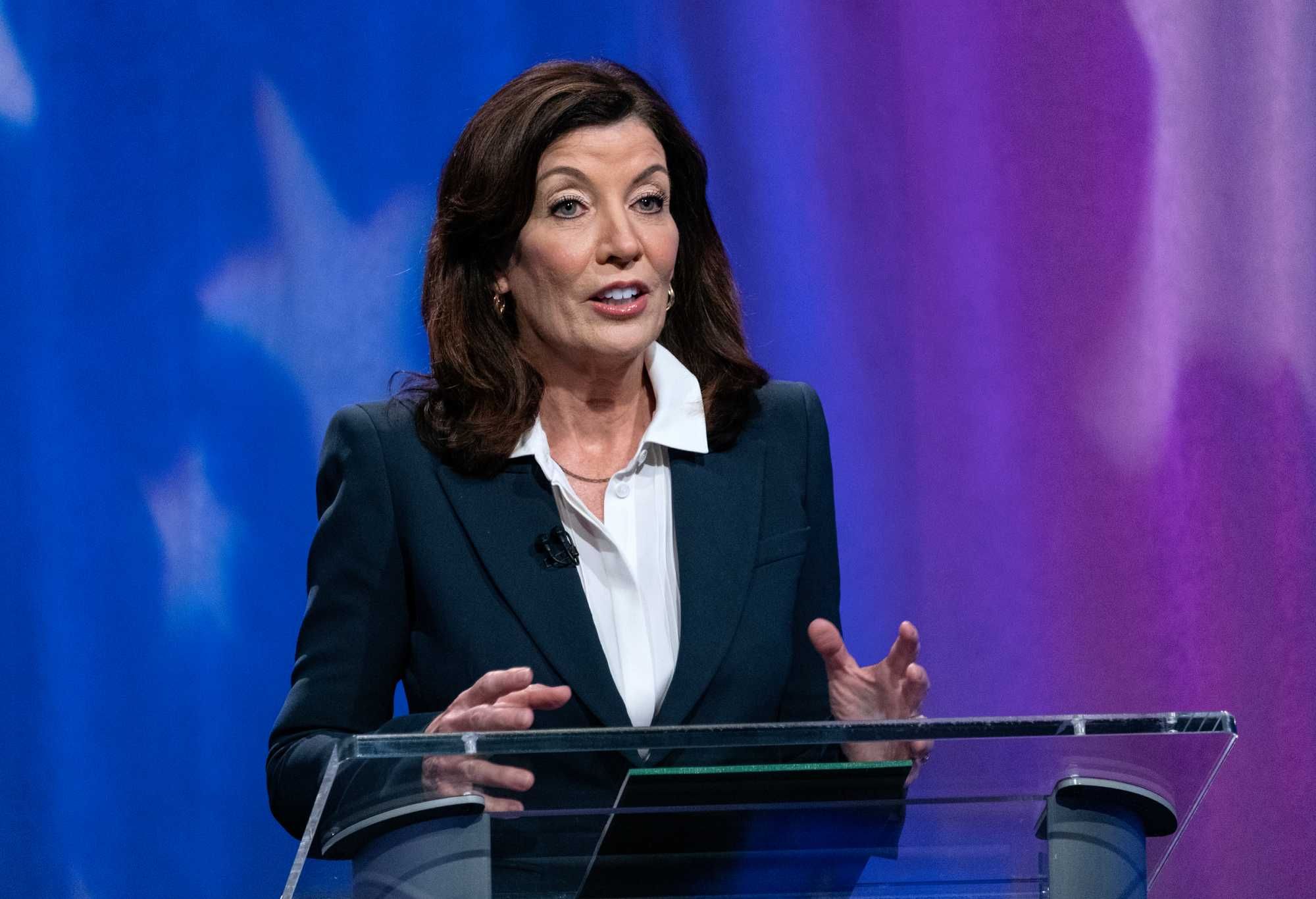 New York Gov. Kathy Hochul speaks in June 2022. (Craig Ruttle-Pool / Getty Images)