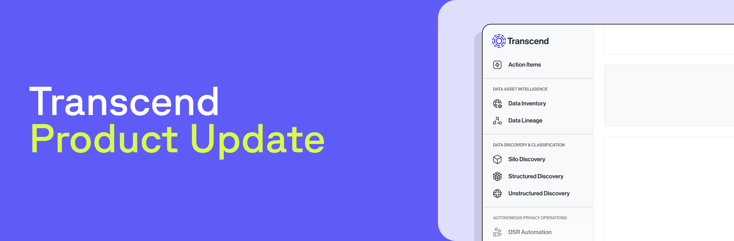 Rendering of transcend software next to text reading transcend product update