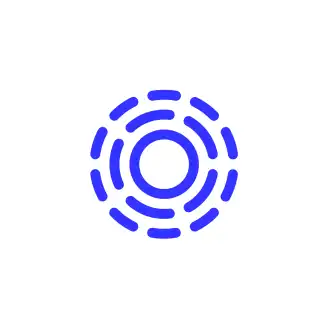 A blue circular pattern with a solid dot at the center surrounded by evenly spaced, curved lines radiating outward.