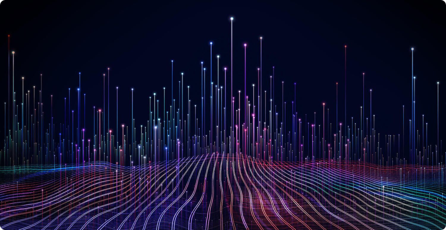 Wavy design with individual beams of light head toward the sky