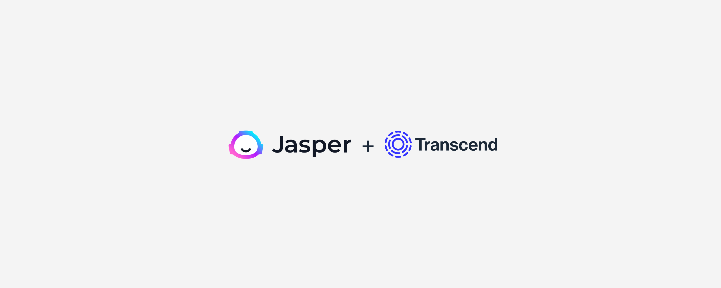 Jasper logo and Transcend logo side by side joined by plus sign on white background