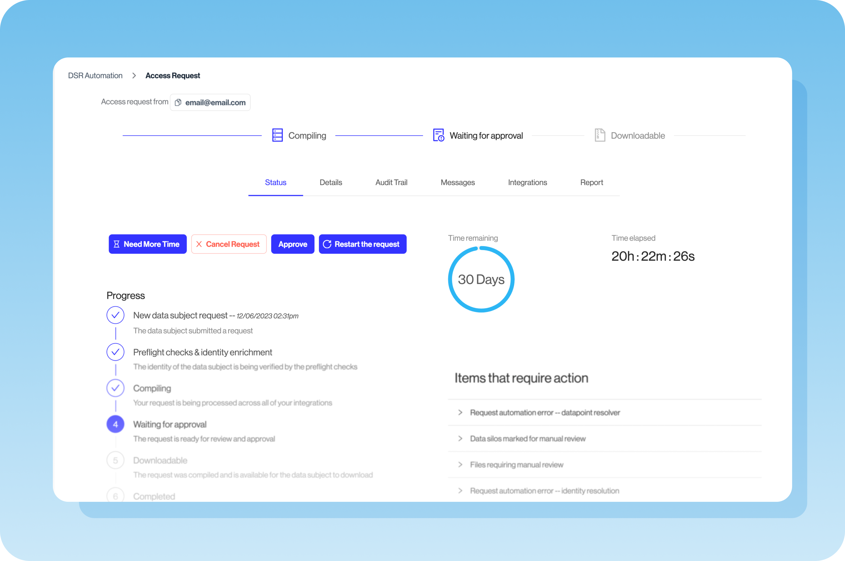 Rendering of transcend software access request tool
