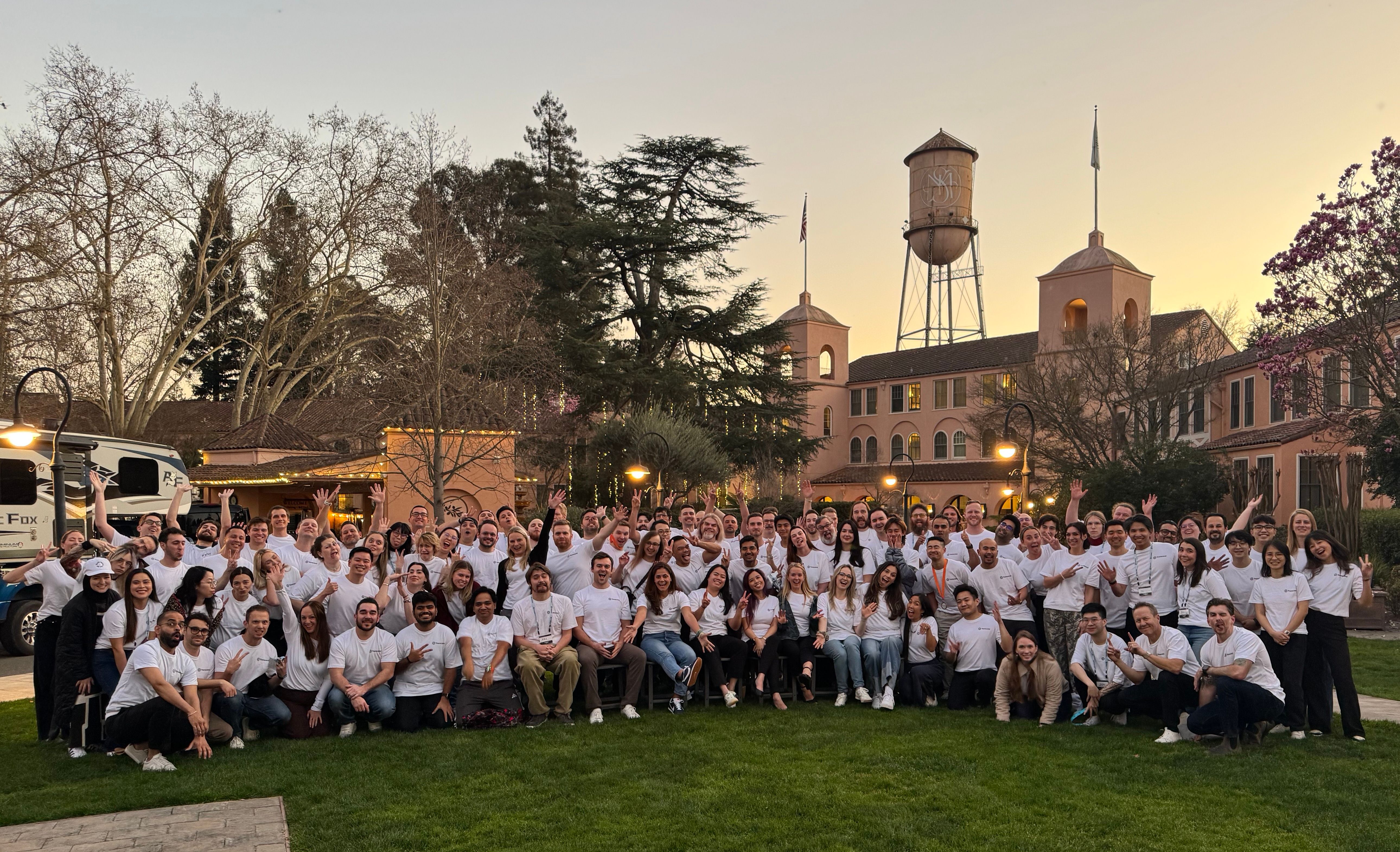 A photo of the Transcend team taken at sunset.