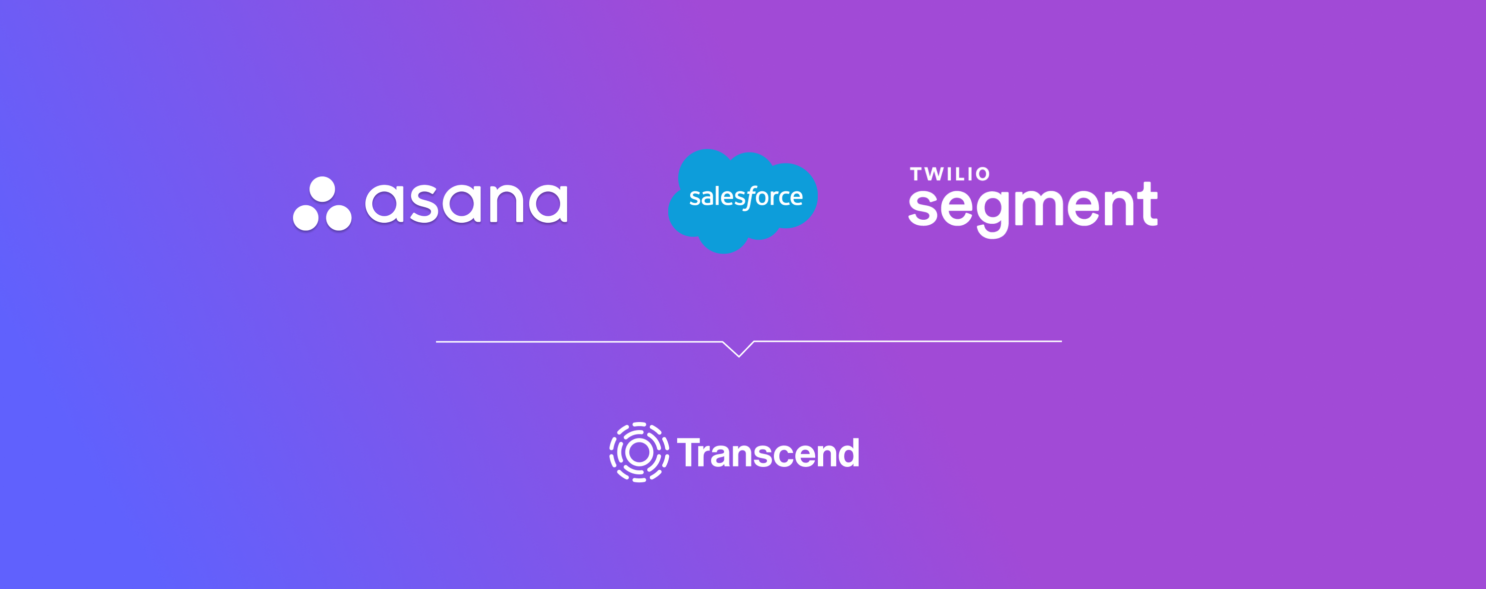 Blue purple gradient showing logos for asana salesforce twilio segment and transcend