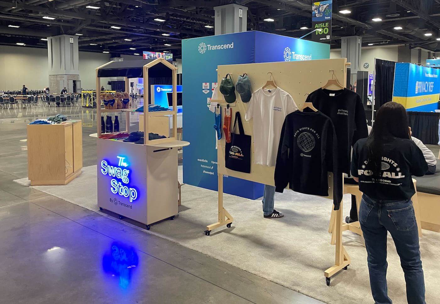 View of Transcend's booth at iapp showcasing their Swag Stop