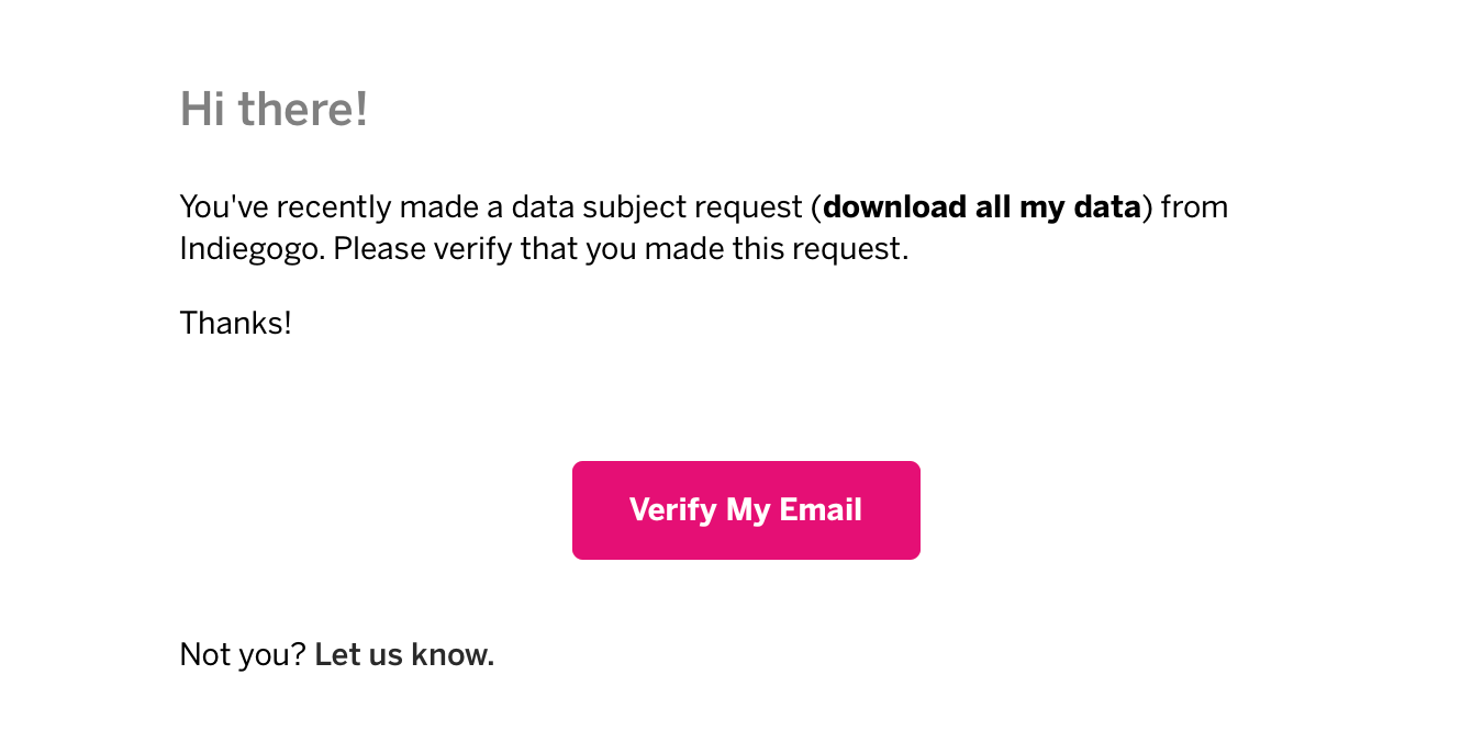 Message showing request to download data from website indiegogo