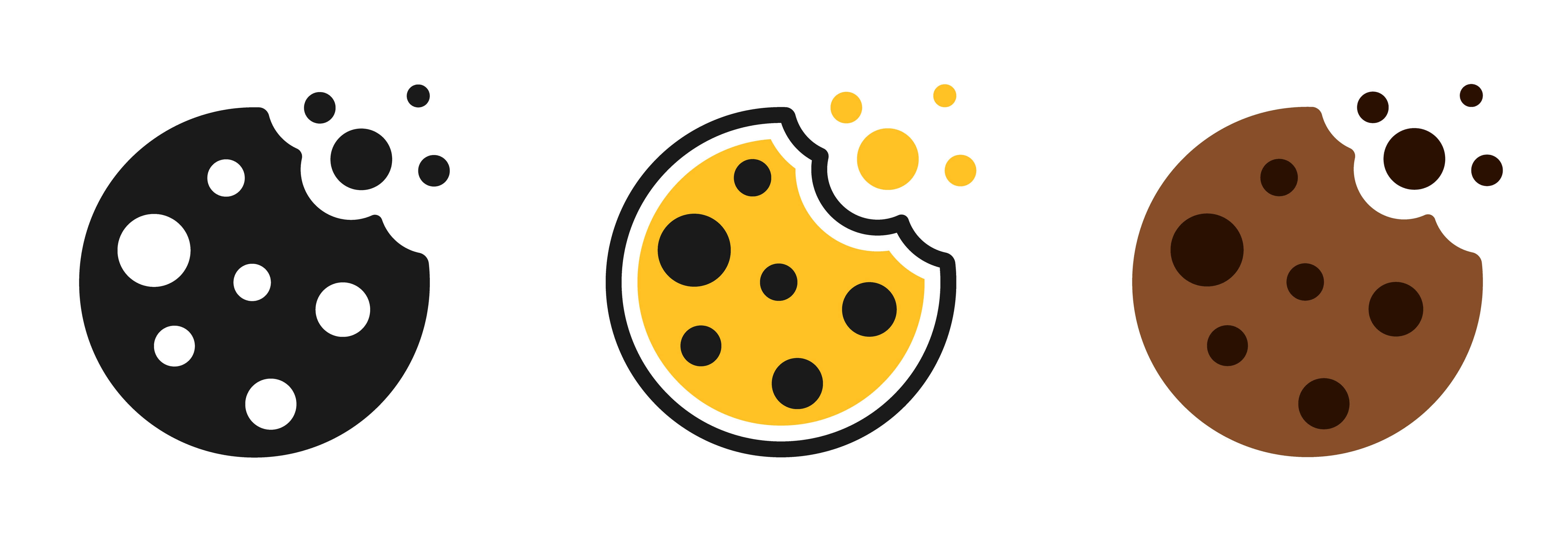 Three graphic designed cookie logos with various colors in row