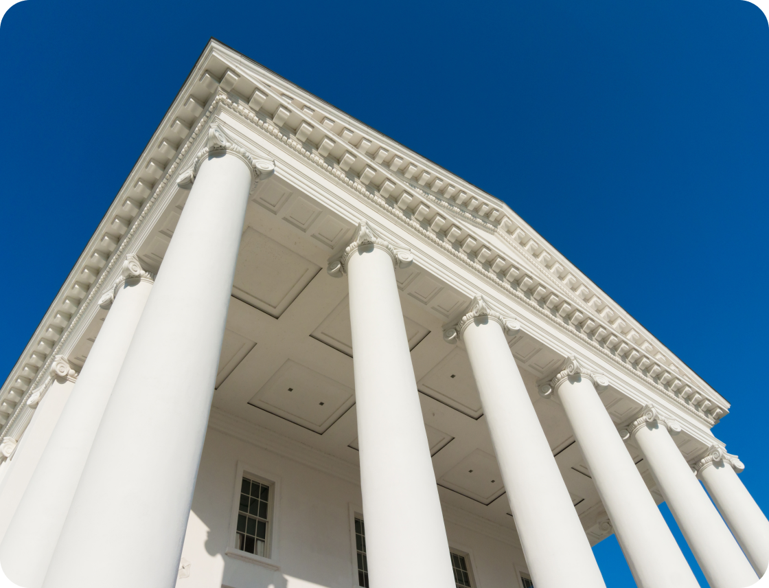 Virginia state capitol building view from below