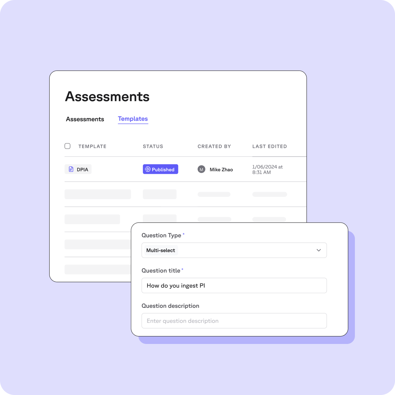 Rendering of transcend software assessment tool
