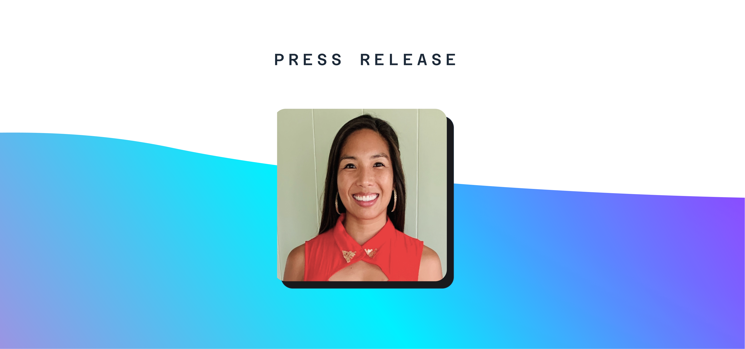 Headshot of Szuyin Leow in front of blue and white wavy background with text reading Press Release