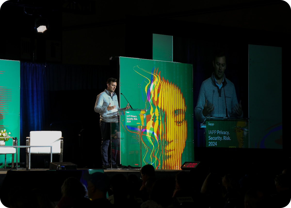 Ben Brook on stage at IAPP Privacy. Security. Risk. 2024