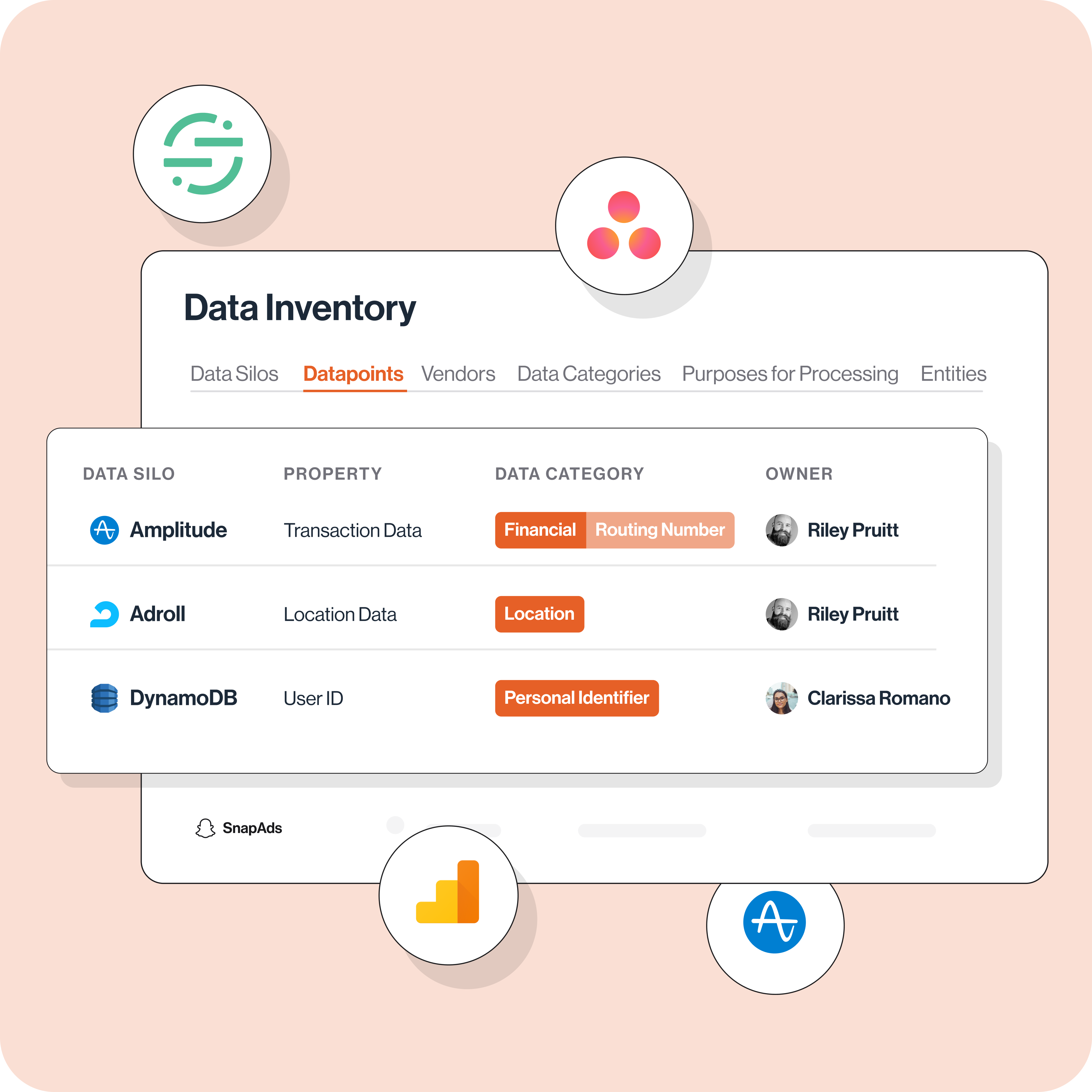 Transcend data inventory product UI illustration