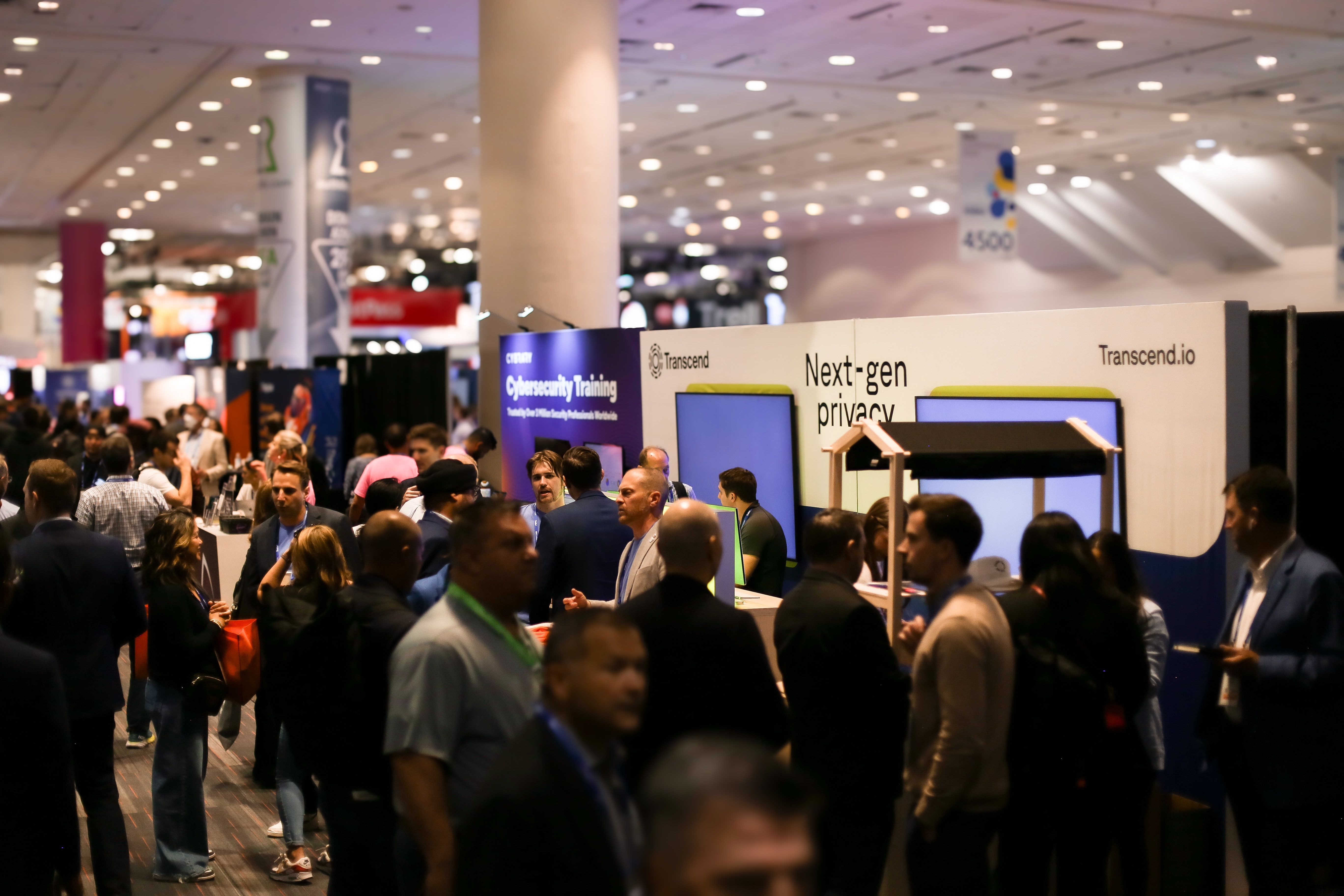 Slightly blurry view of transcend's trade show booth at the RSA Conference