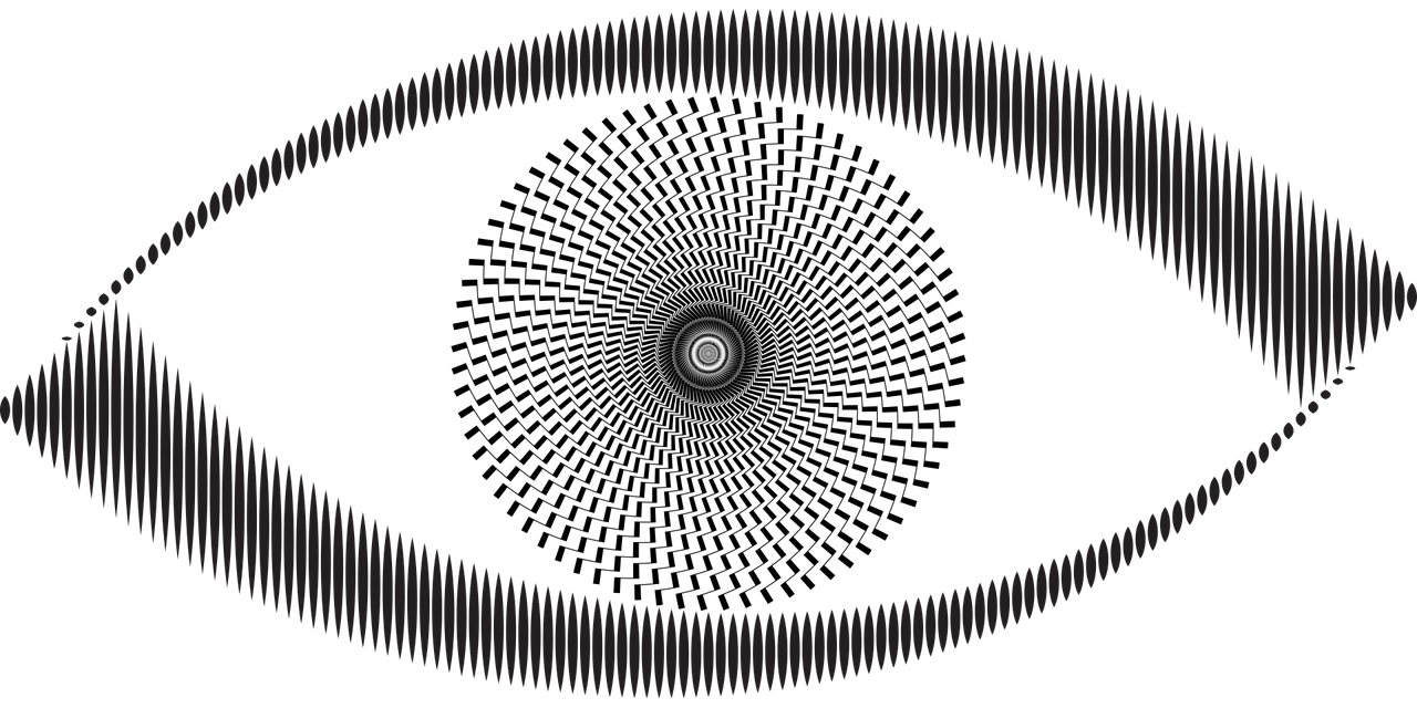 Trippy design with many lines depicting an eyeball and causing optical illusions looking at it