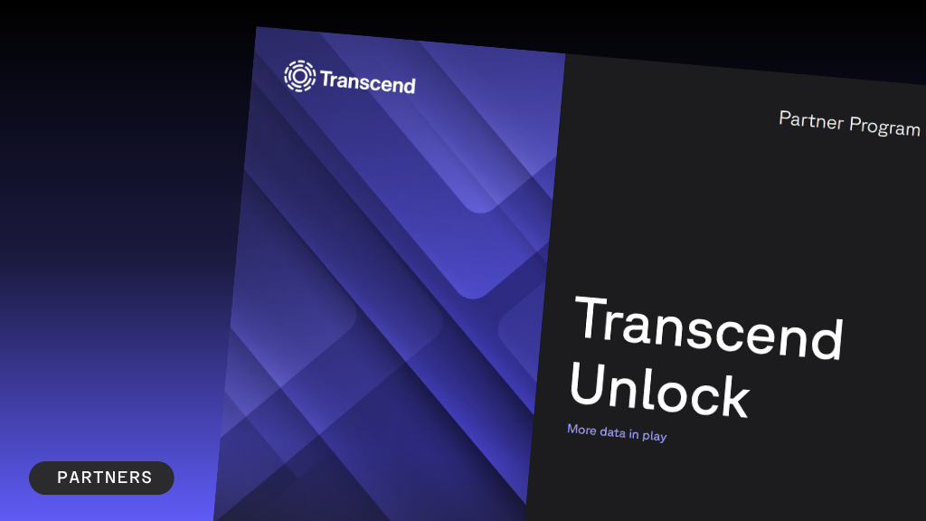 Graphic for Transcend Unlock Partner Program, featuring 'More data in play' and a 'PARTNERS' button.