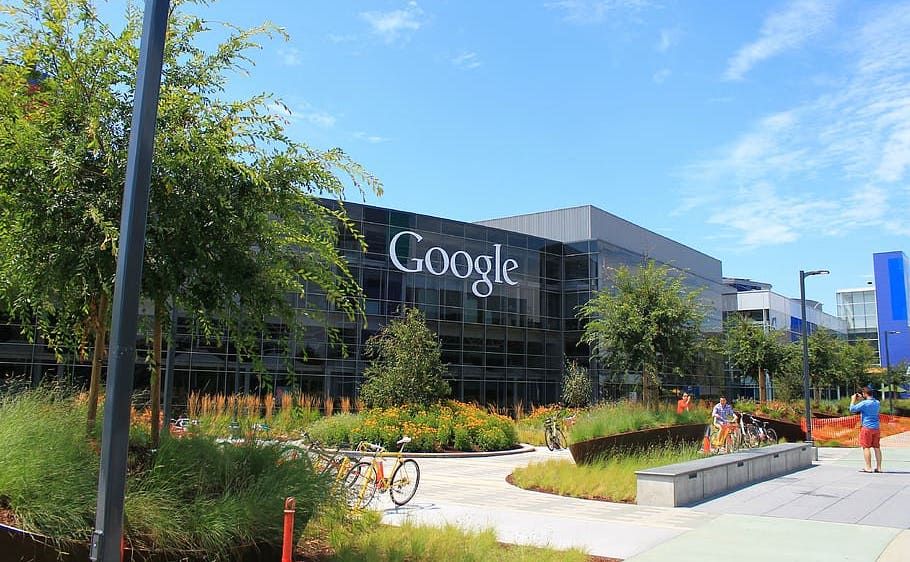 Google office with bikes and trees in the foreground