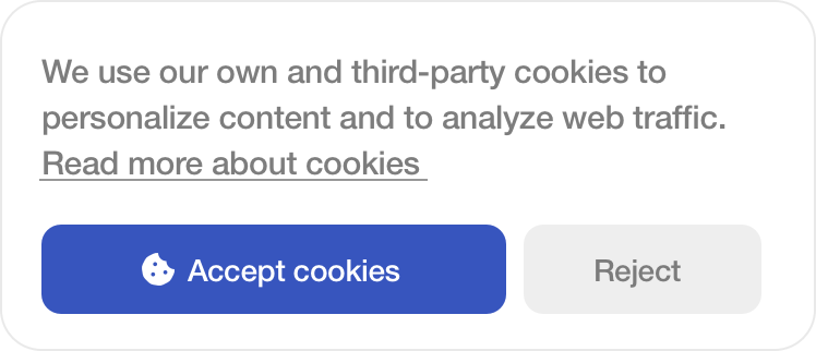 An opt in pop up asking to accept or reject tracking cookies