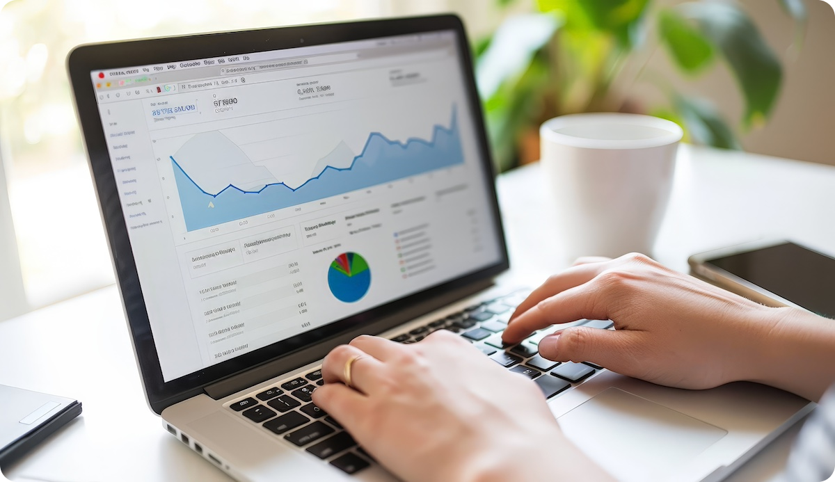 Close up view of someone using laptop to view dashboard