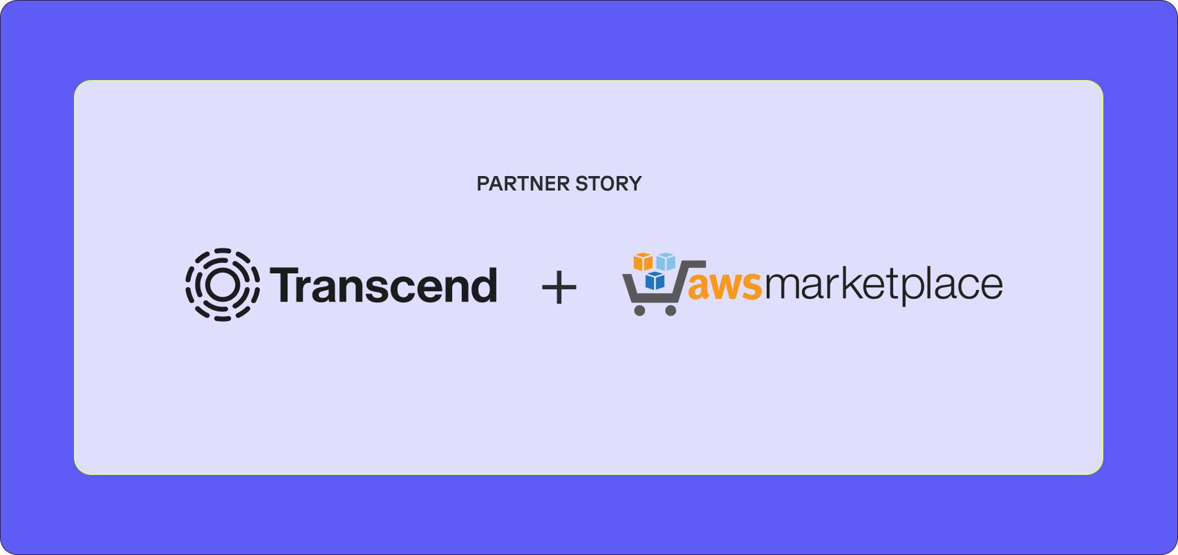 Transcend and awsmarketplace logos with partner story text in front of blue background