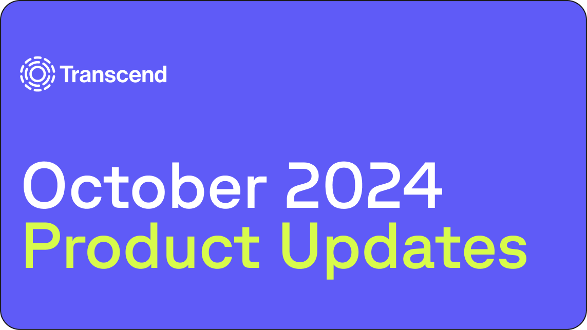 A blue background displays the text "October 2024 Product Updates" with the Transcend logo in the top left corner.