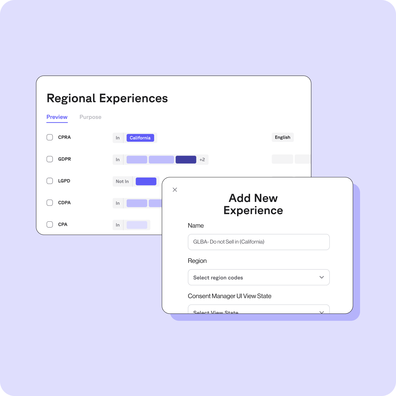 Regional Experiences UI in Transcend Consent Management