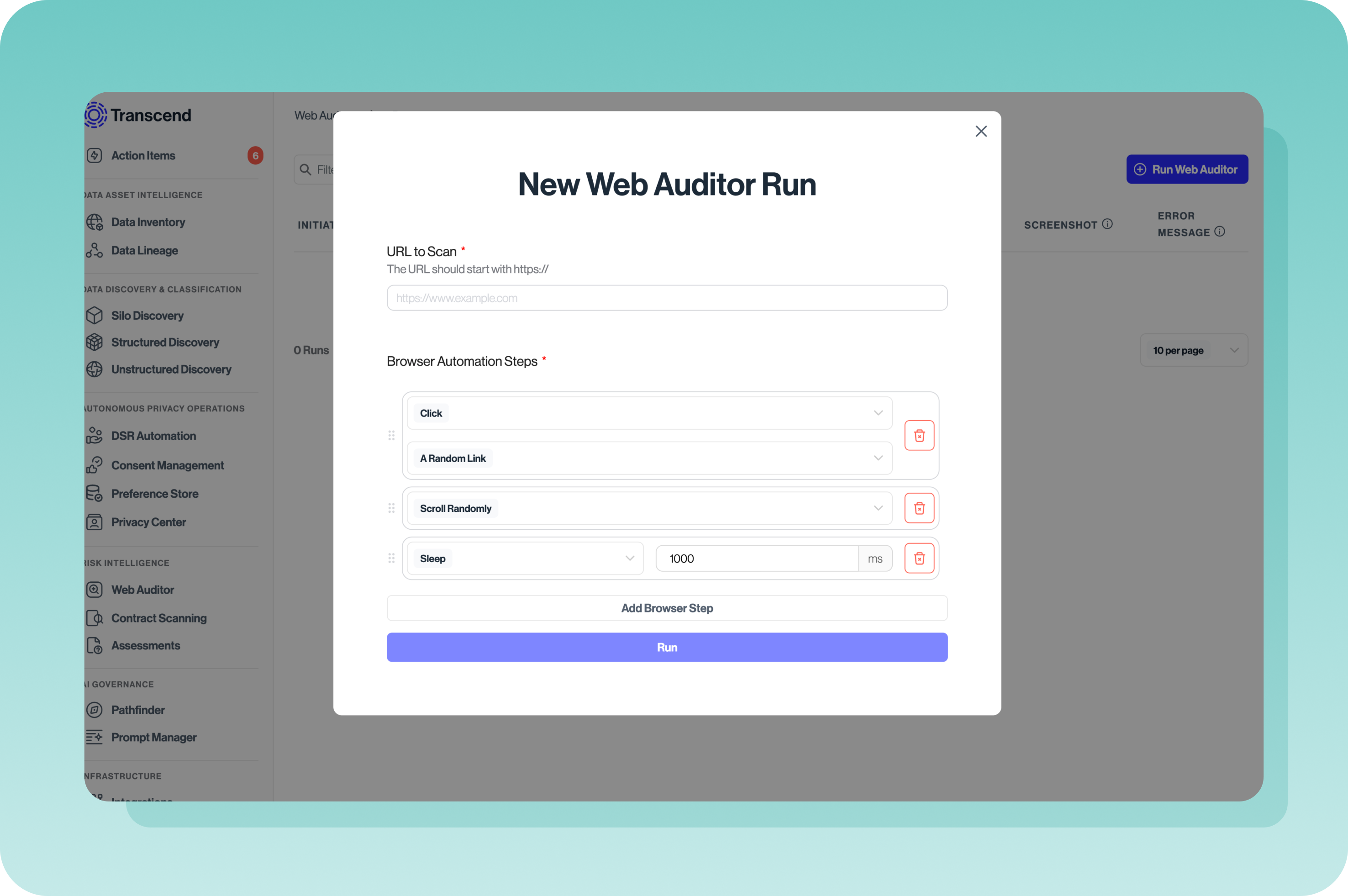 Rendering of transcend software web auditor tool