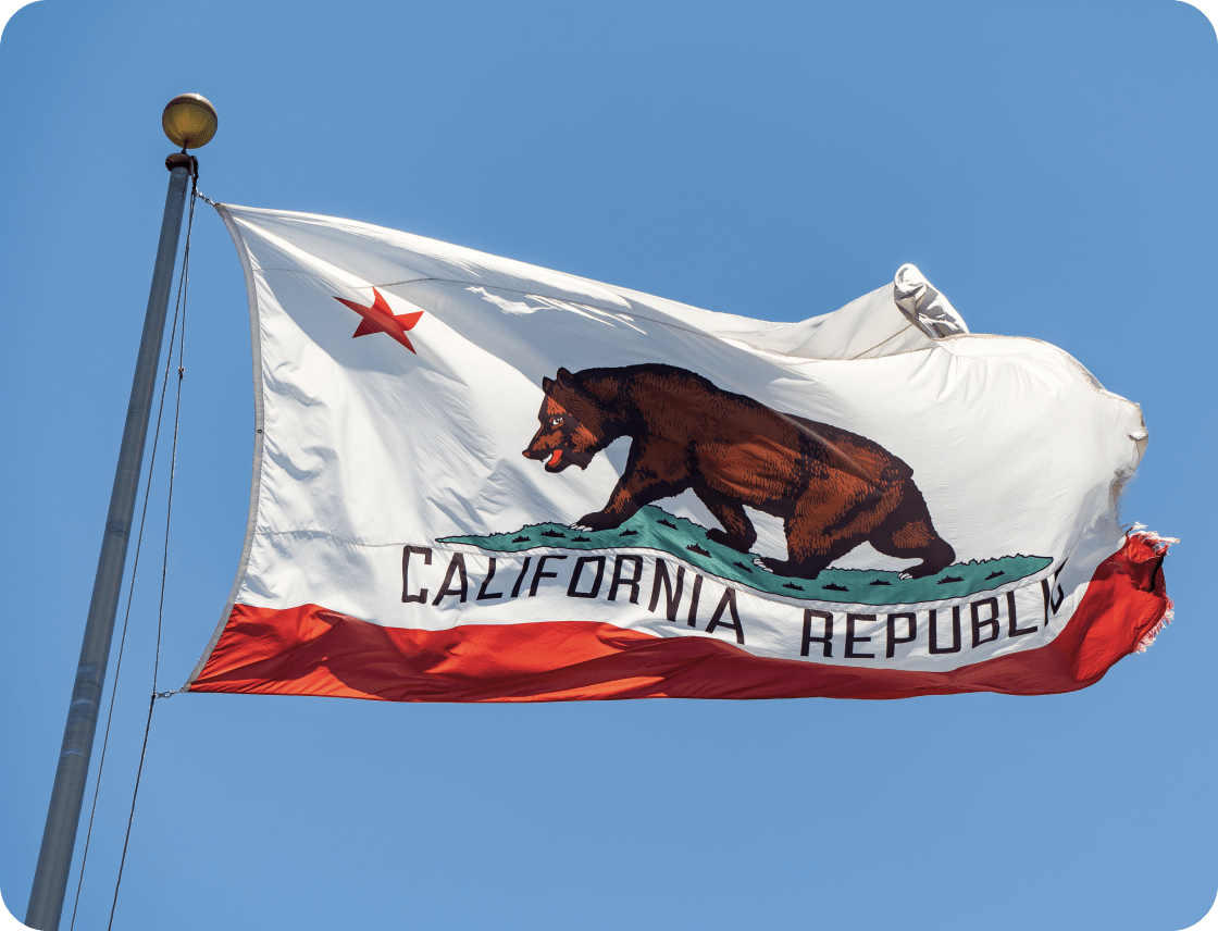 California state flag waving in front of a blue background