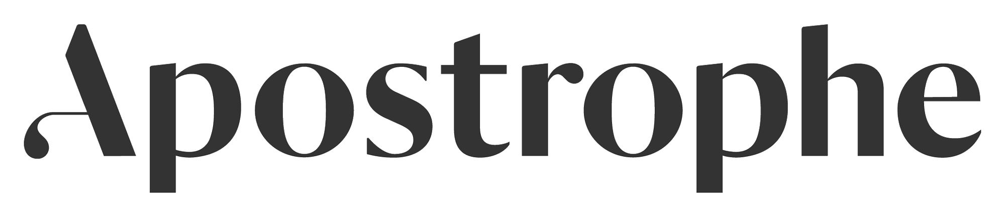 The word "Apostrophe" is written in a stylized black font with a large, elegant swash extending from the letter 'A'.