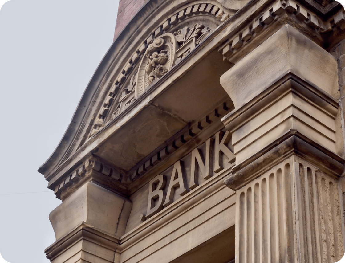Historic bank building close up