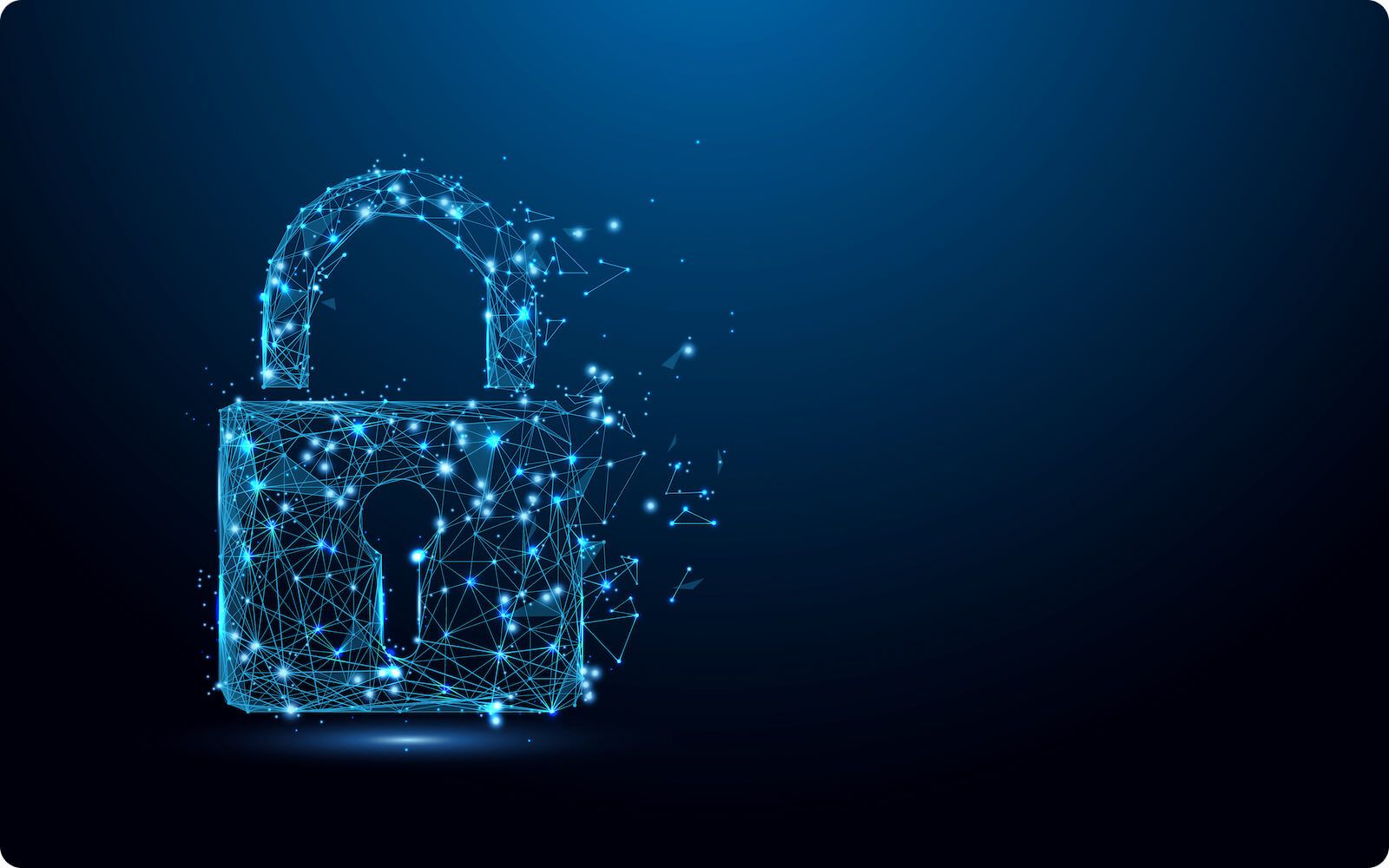 Padlock rendering made up of polygonal segments on blue background
