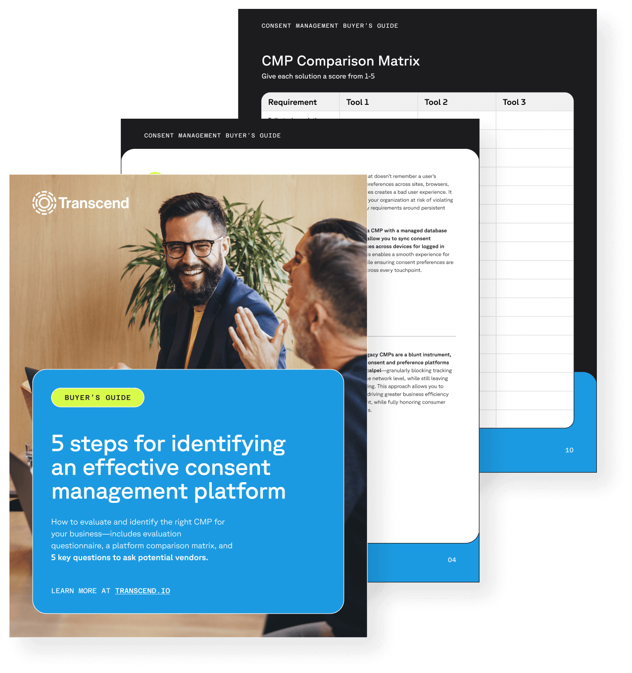 Stacked 3 page view of Transcend's Consent management buyer's guide