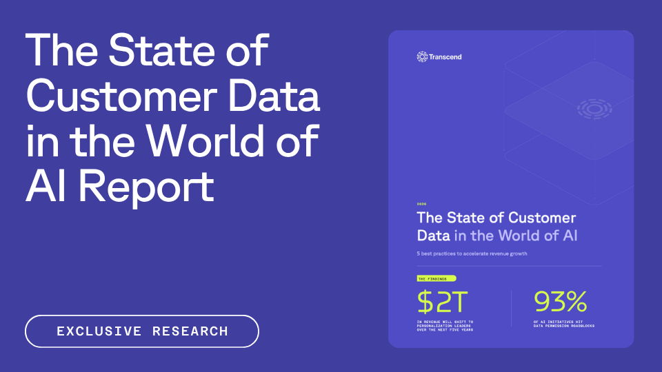 Promotional image for "The State of Customer Data in the World of AI Report: Exclusive Research," displaying the report cover with key statistics.