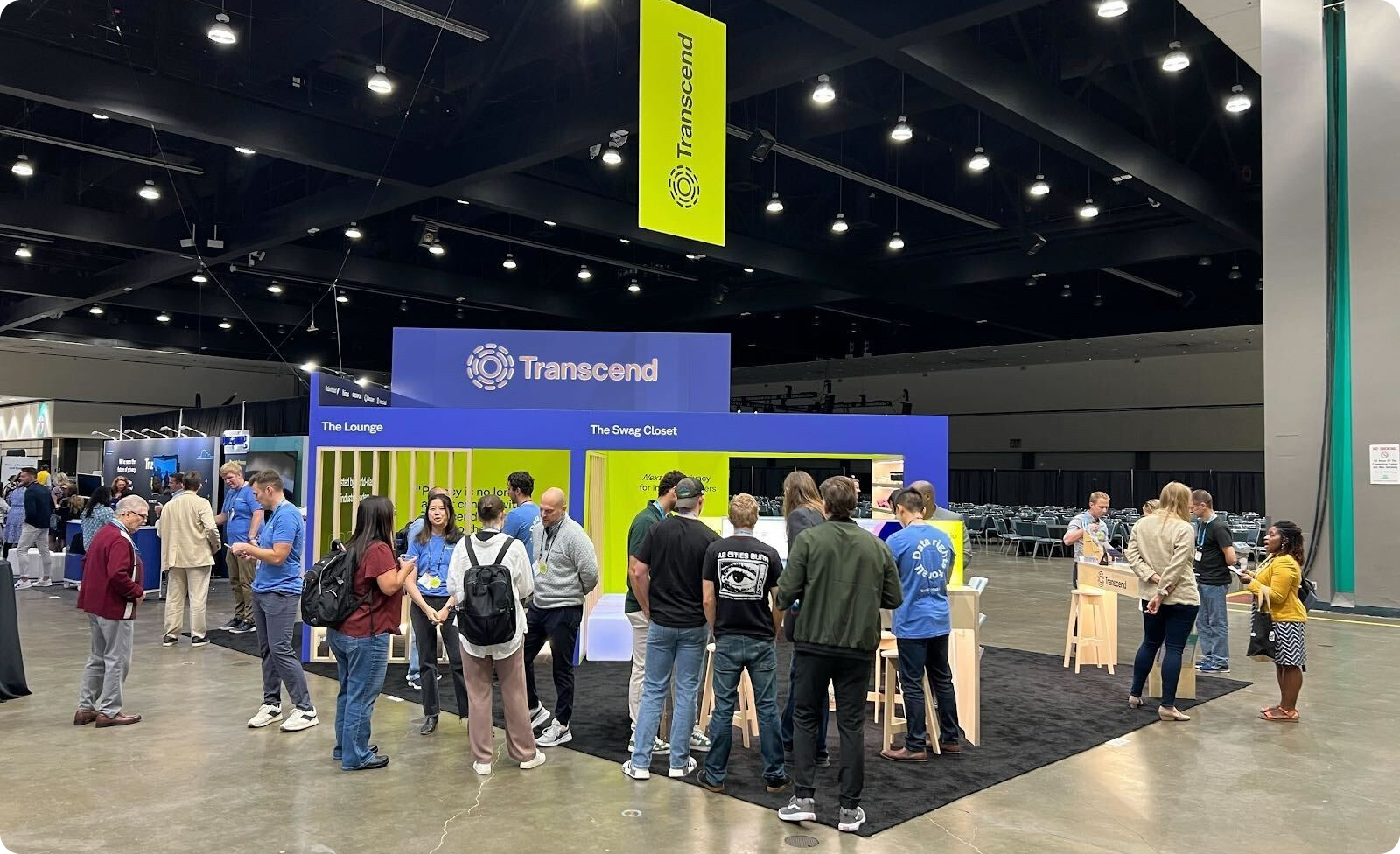 Tradeshow floor with Transcend company vendor booth and crowd around it