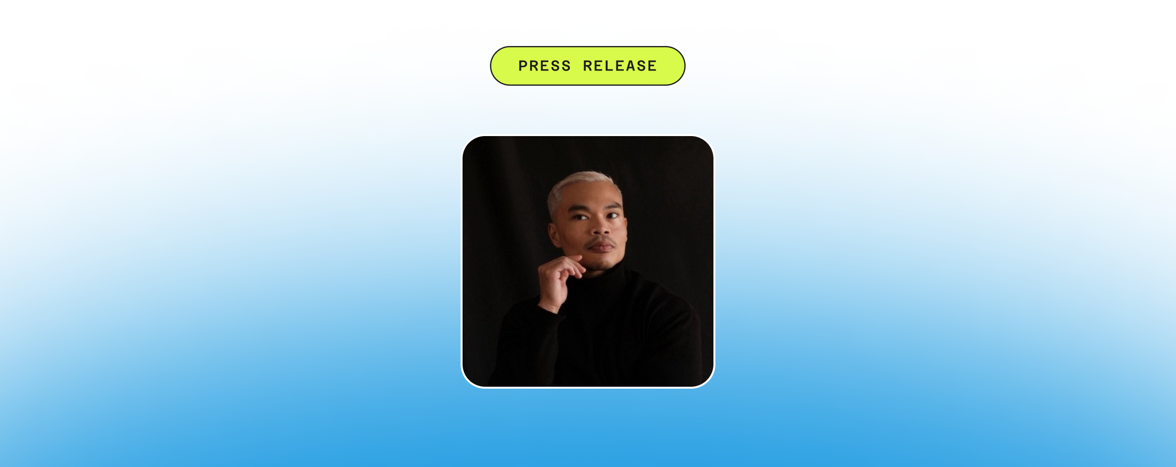 Press release text with headshot of Ron De Jesus over a blue and white gradient